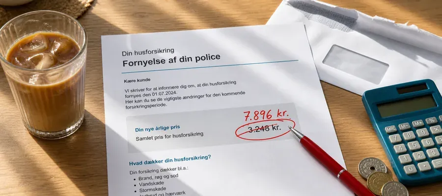 Forvirret kunde kigger på forsikringspolice og regning med uventet prisstigning